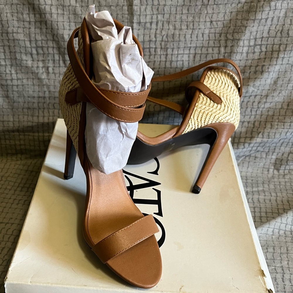 Cato Camel Woven Strappy Open Toe Heeled Sandals | NWOT